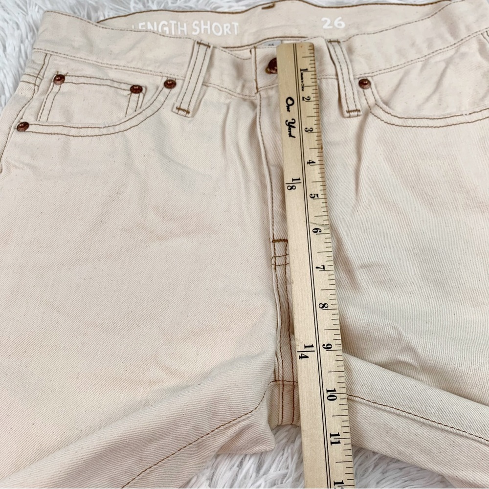 J Crew Hi rise Mid-length denim Bermuda short in ecru frayed hem - Picture 6 of 11